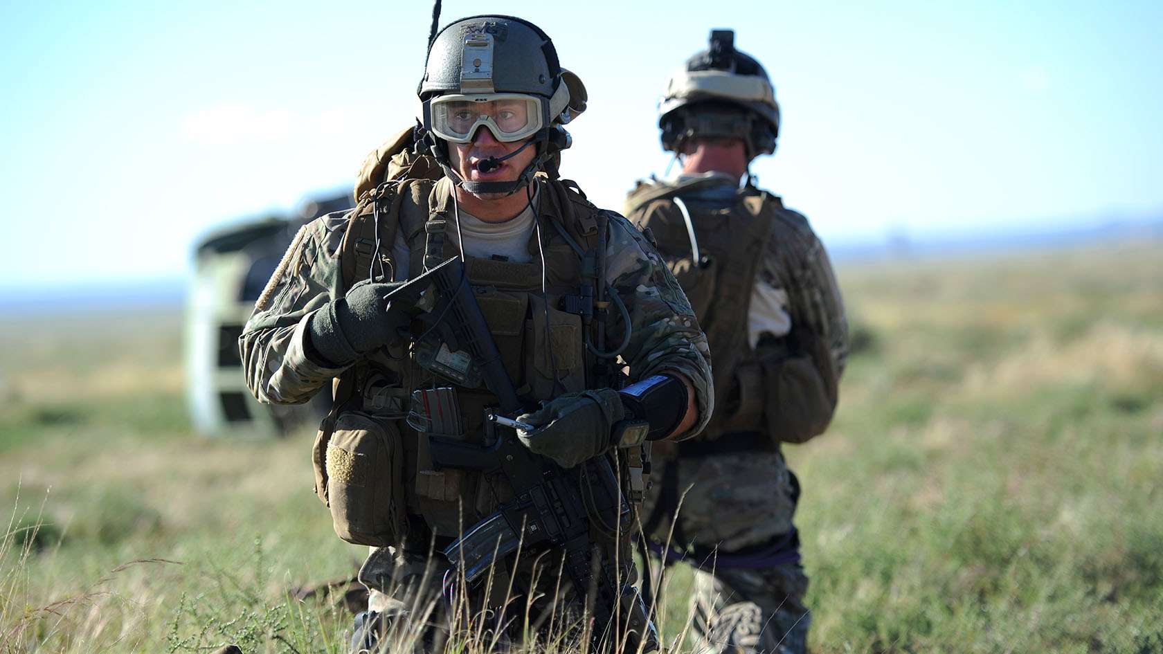 Combat Rescue Officer communicating on a headset