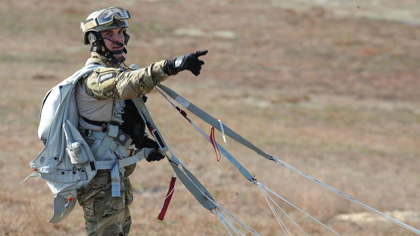 Combat Rescue Officer wearing parachute