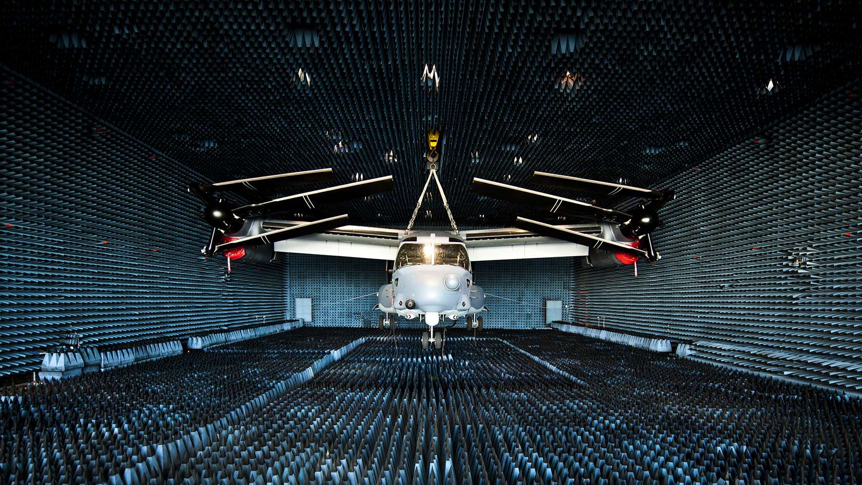 Helicopter in special hangar