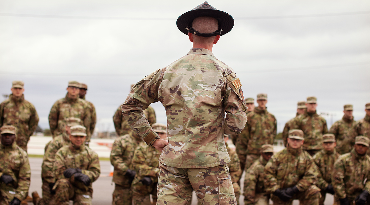 MTI standing in front of his flight of trainees