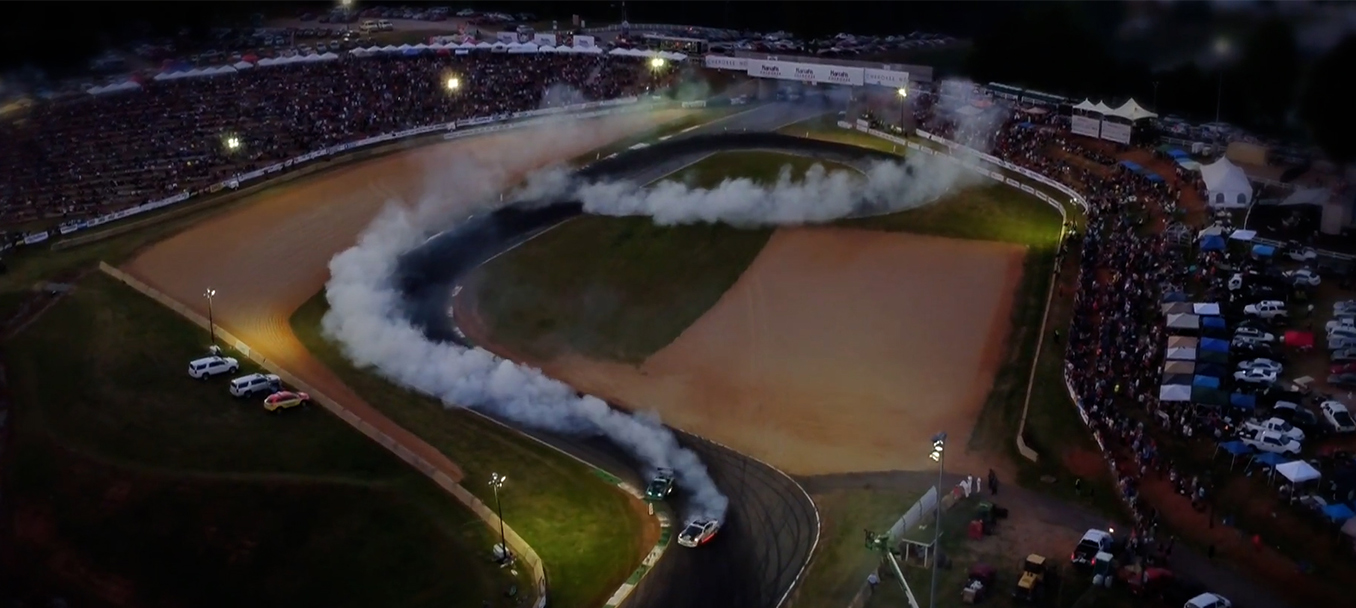 Aerial shot of Formula Drift event sponsored by USAF