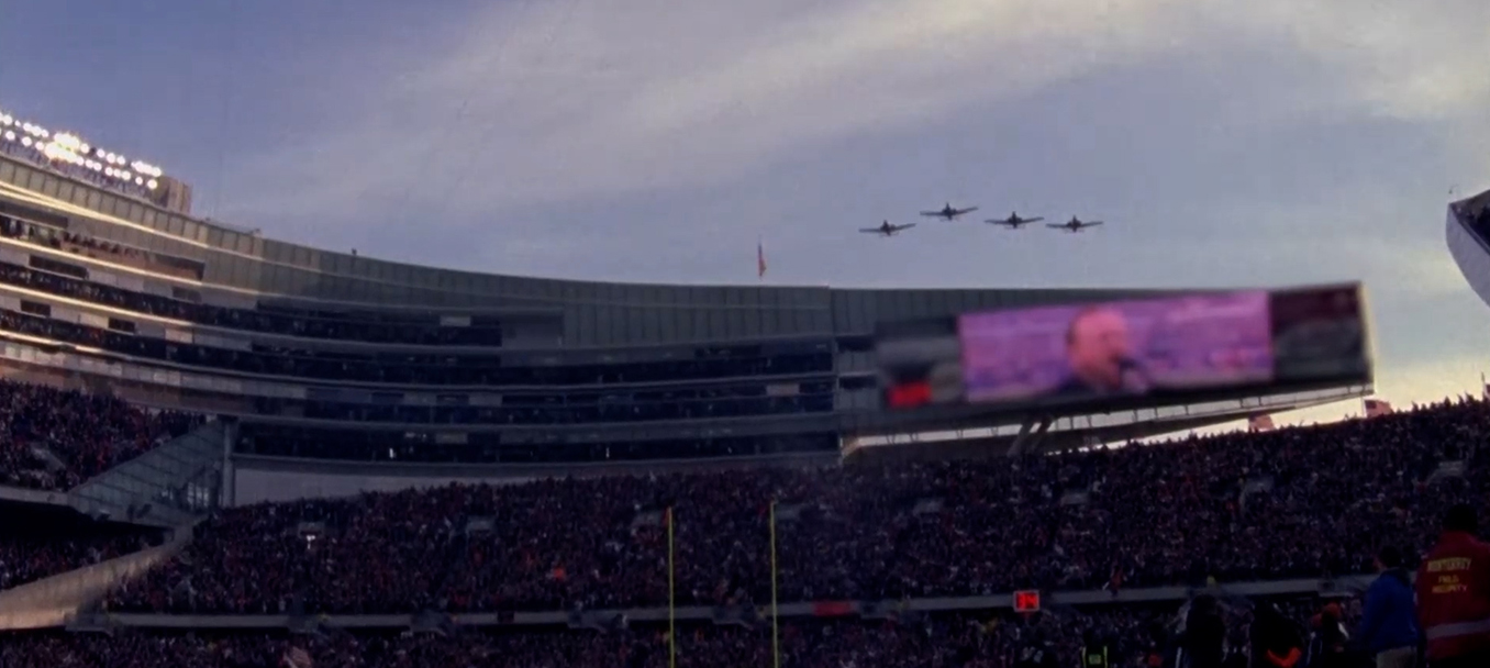 USAF Aircraft flying over a stadium